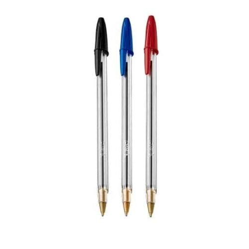 três canetas bic azul vermelha e preta
