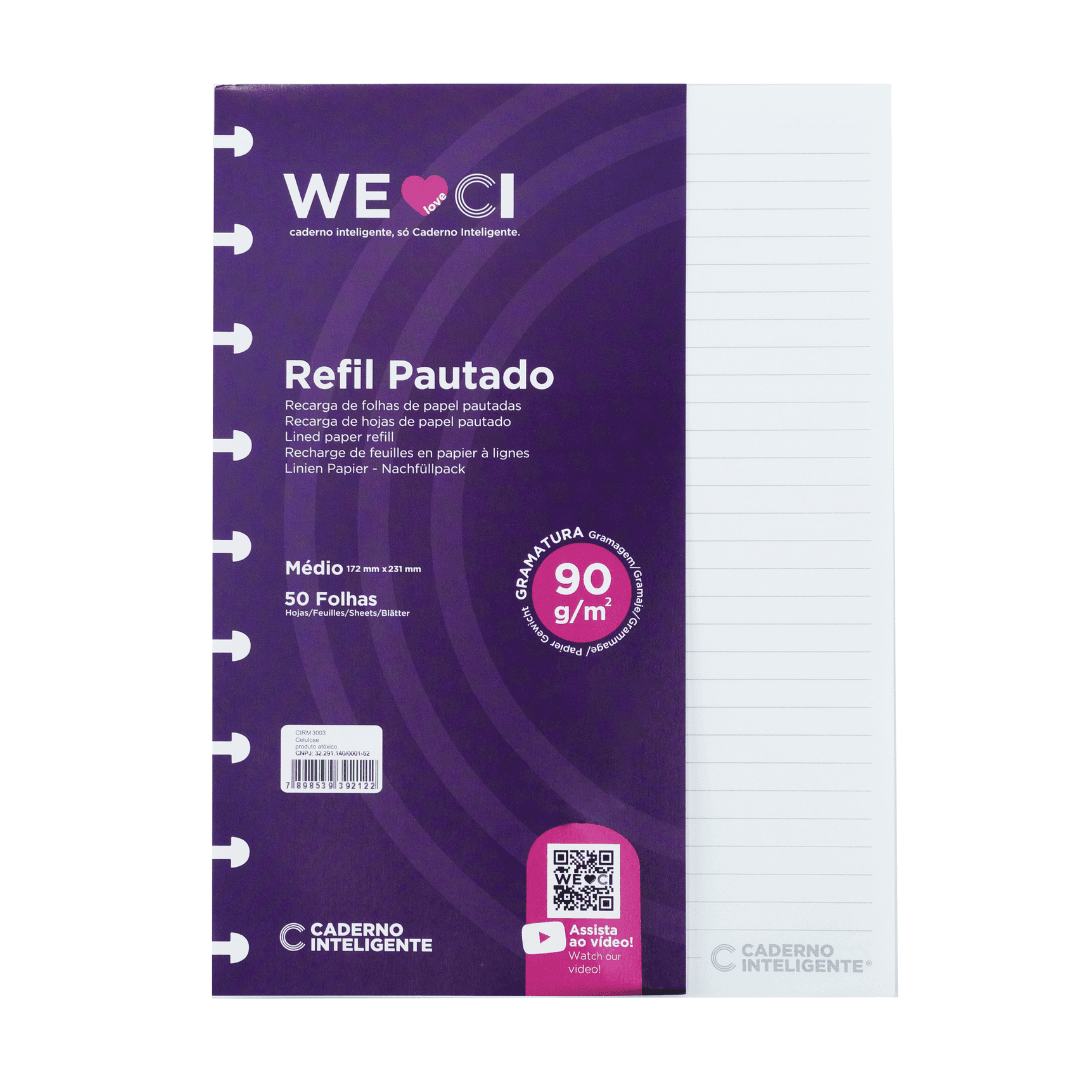 Refil Caderno Inteligente Médio Pautado 50fl 90g